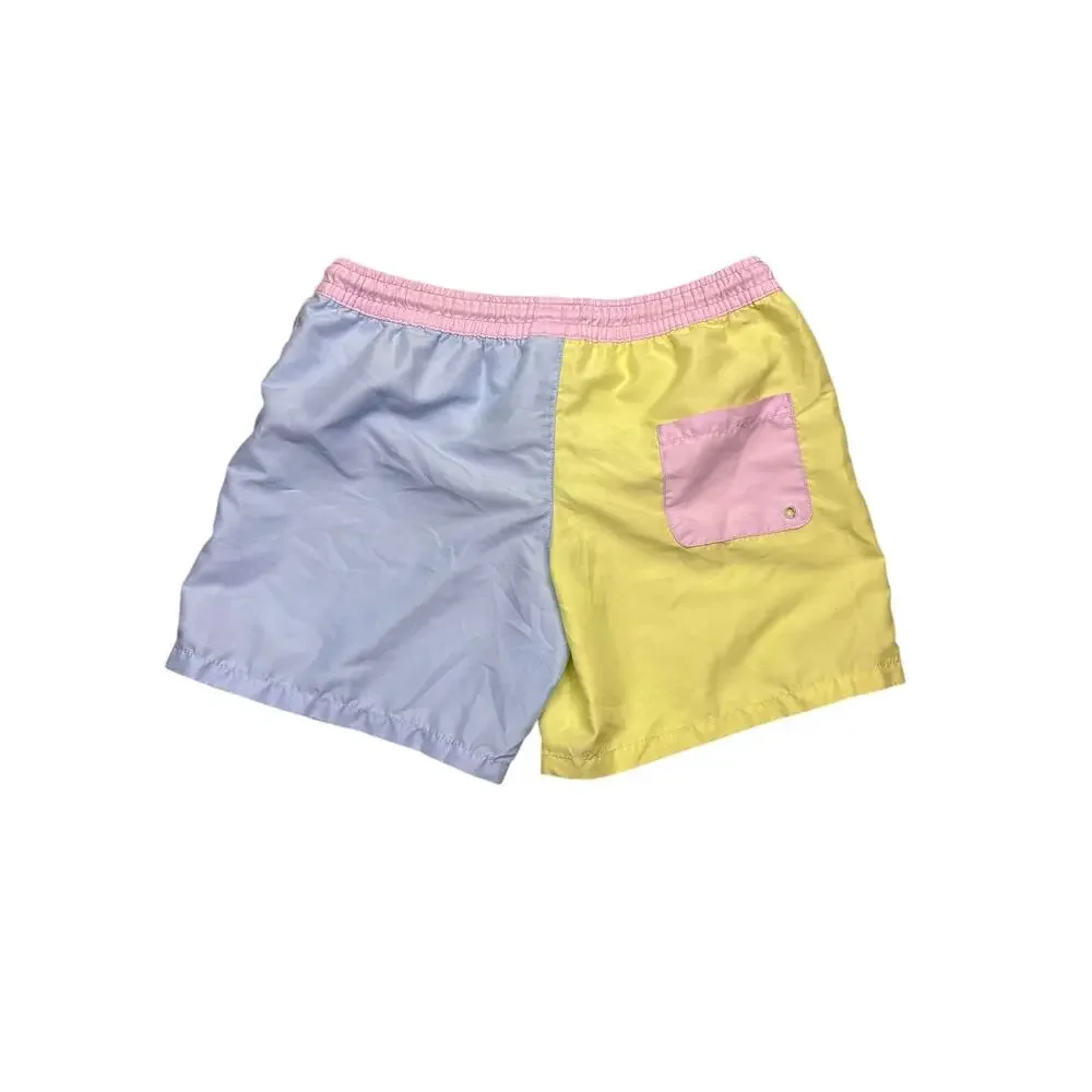 H&M Kids Color Block Swim Trunks Boys 6-8Y Pastel Blue Yellow Pink Board Shorts